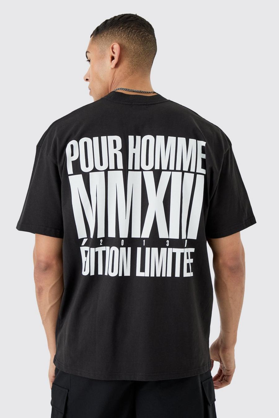 Camiseta oversize con estampado gráfico Pour Homme, Black