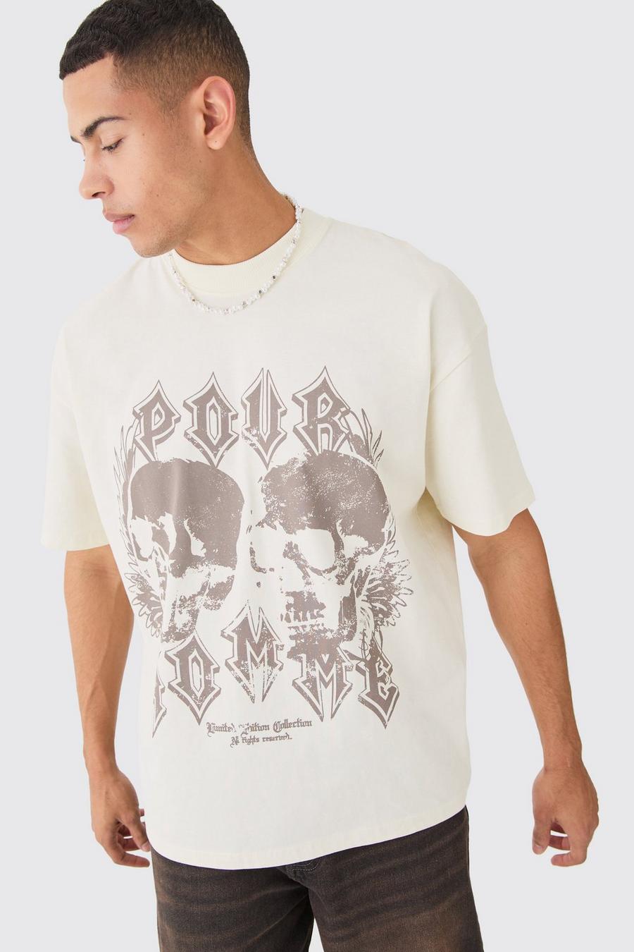 Oversize T-Shirt mit Totenkopf-Print, Ecru image number 1