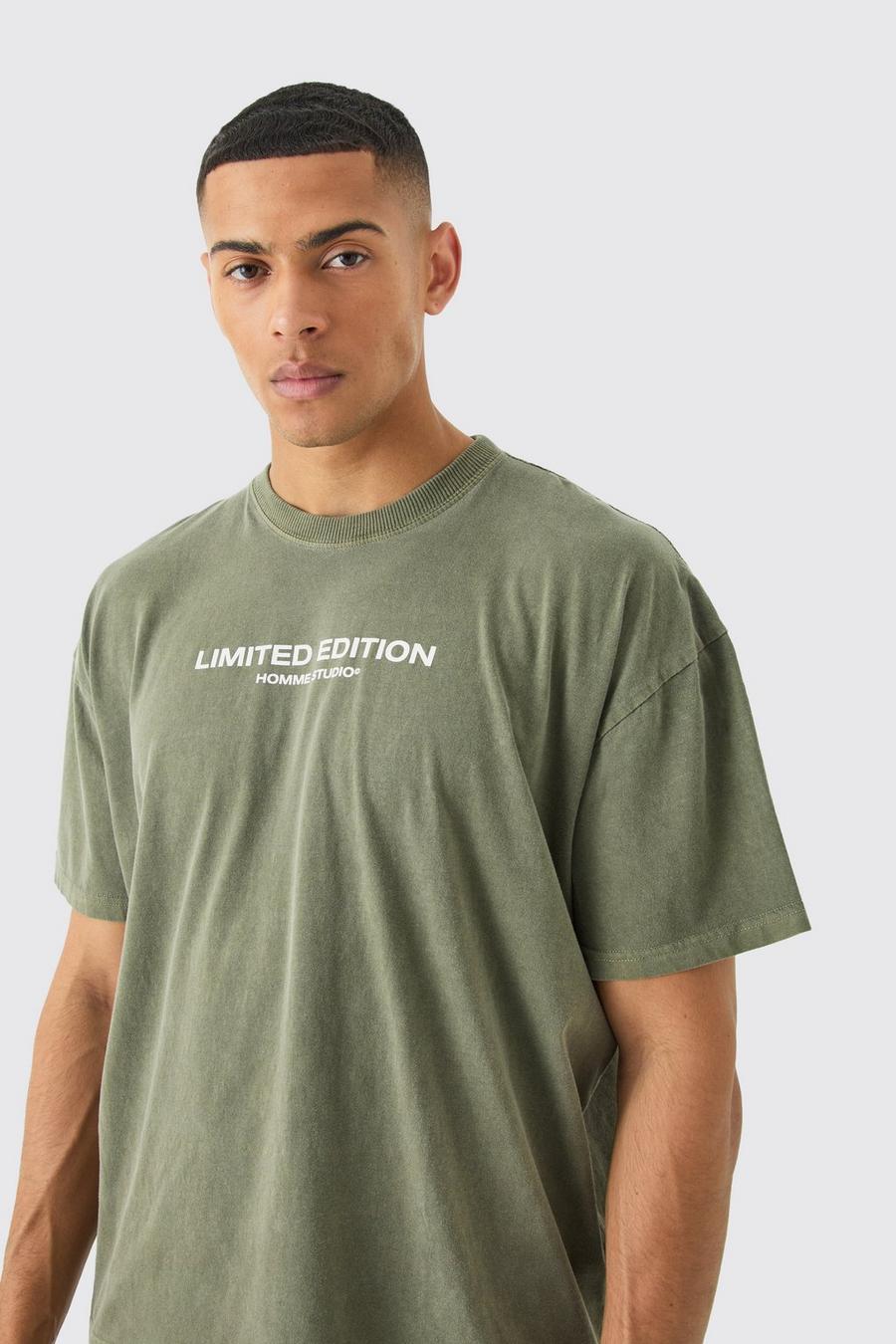 Camiseta oversize recta Limited Edition desteñida, Khaki