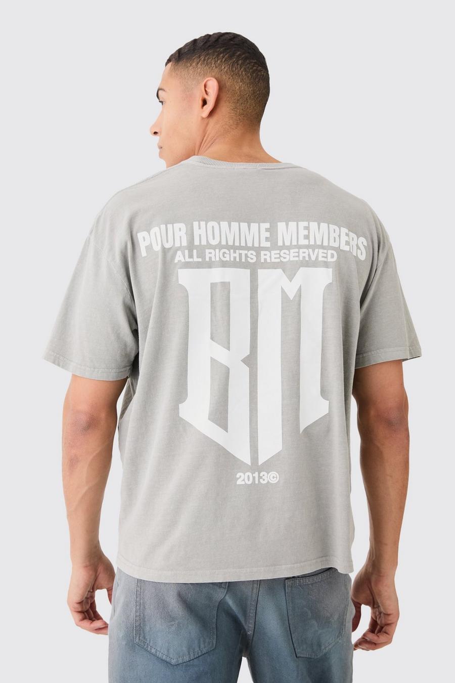 Camiseta oversize recta sobreteñida con estampado gráfico BM, Stone image number 1