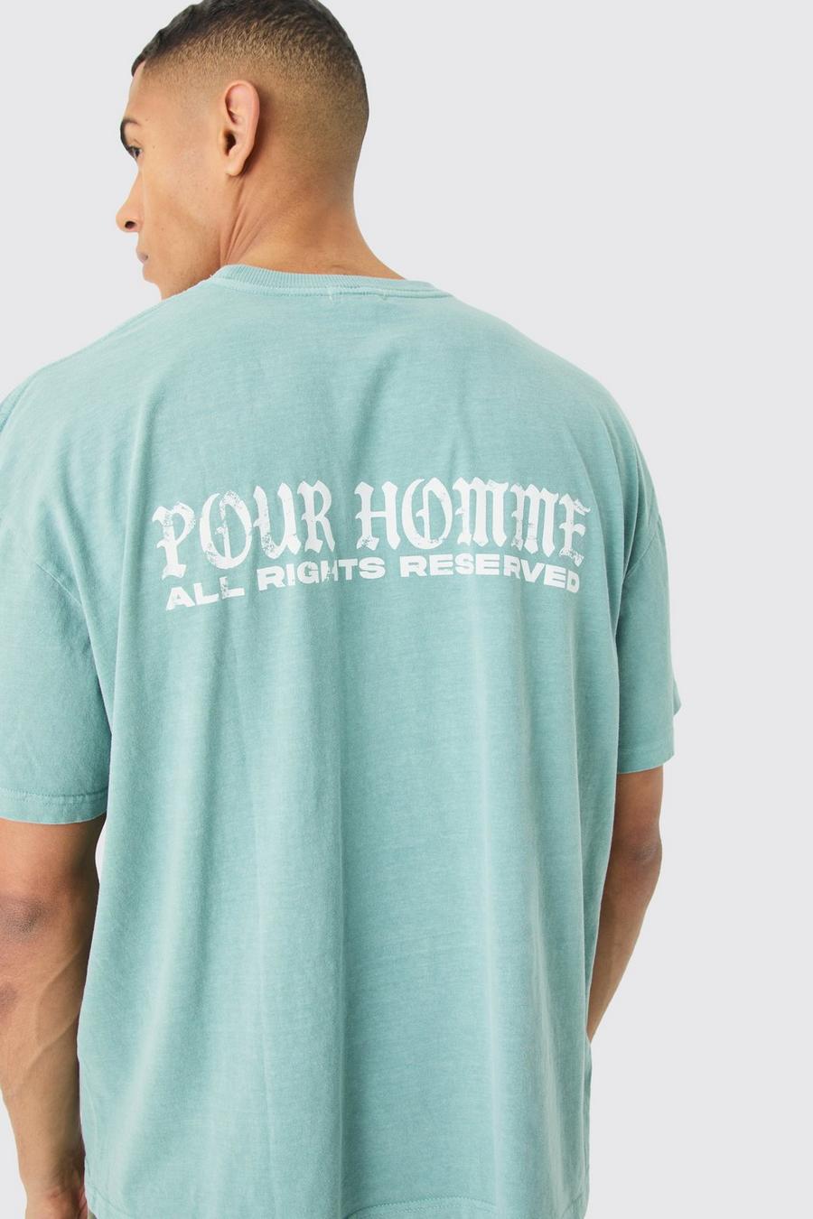 Kastiges Oversize T-Shirt mit Pour Homme Print, Sage image number 1
