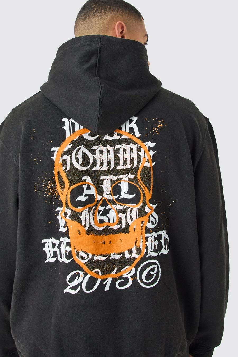 Black Oversized Gothic Graffiti Schedel Hoodie image number 1
