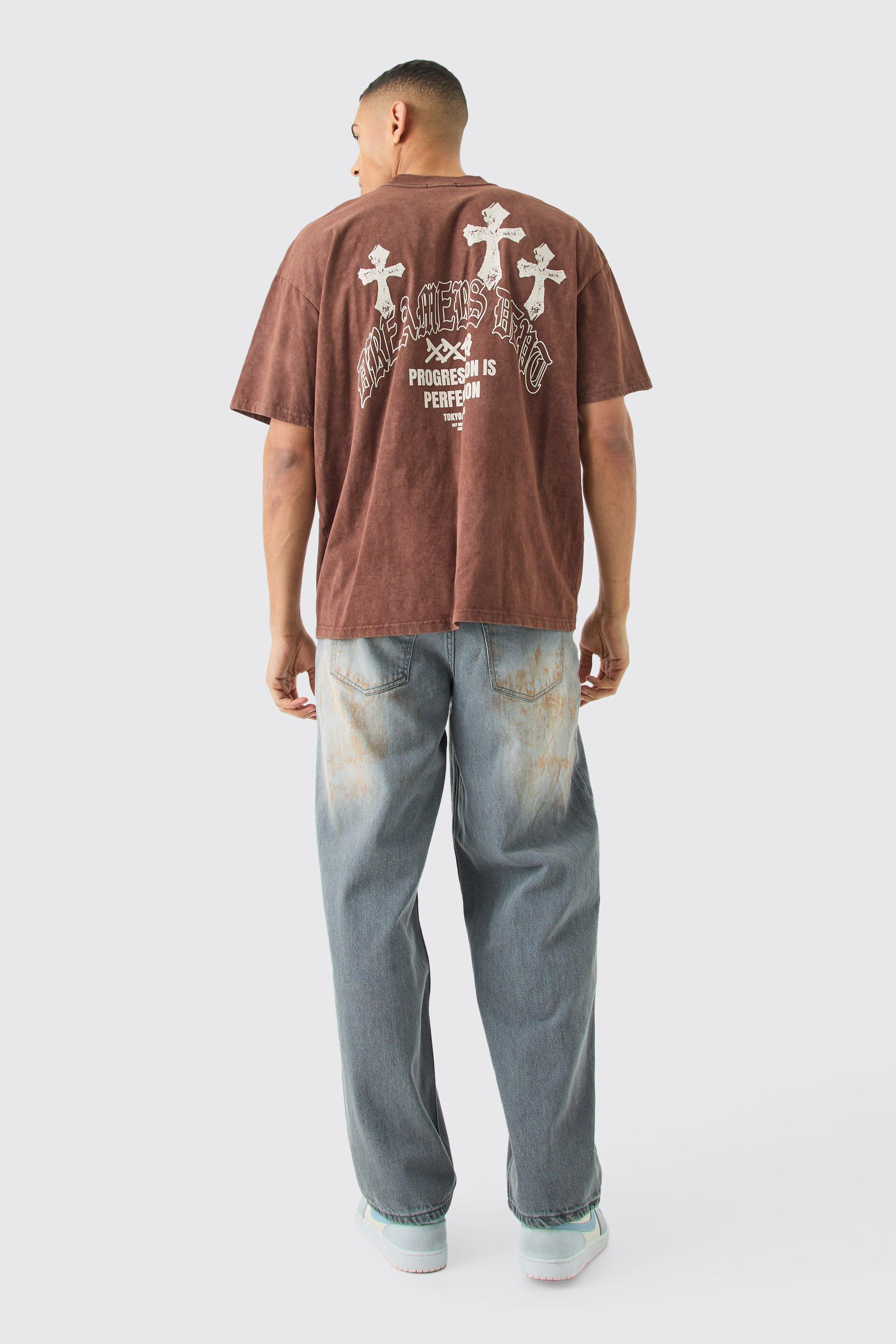 boohoo アシッドウォッシュクロス グラフィック Tシャツ Oversized Acid Wash Graphic T-shirt | boohoo CA