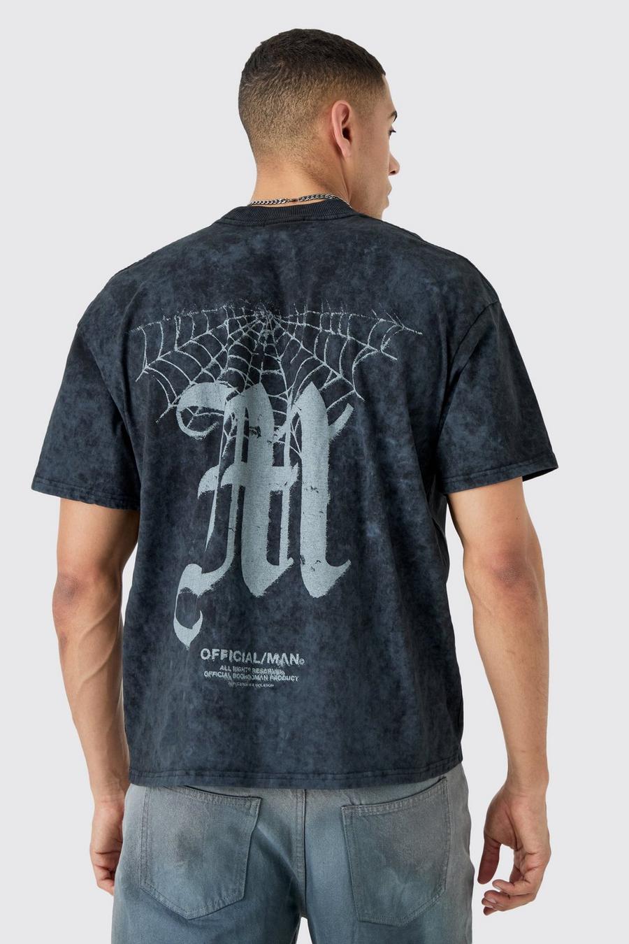 Black Oversized Boxy Acid Wash Gebleekt M T-Shirt Met Print image number 1