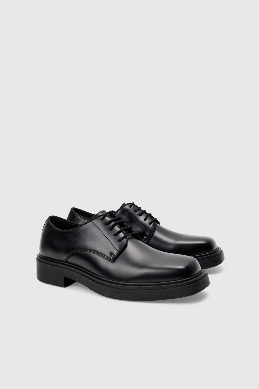 PU Square Toe Lace Up Loafer In Black image number 1