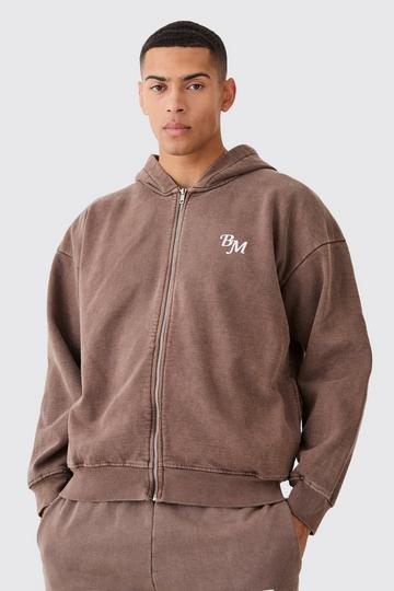 Oversized Heavyweight Overdye Bm Zip Through Hoodie brown