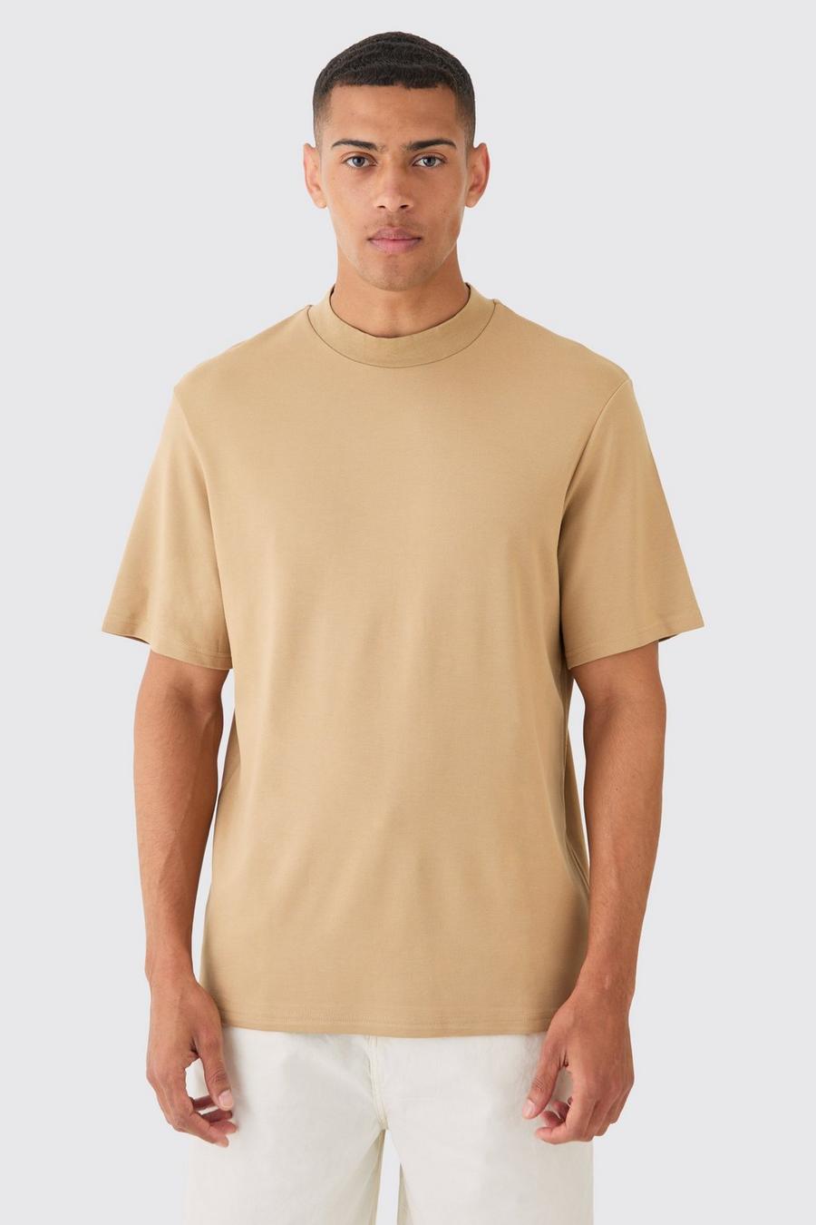 Oatmeal Premium T-shirt med hög halsmudd image number 1