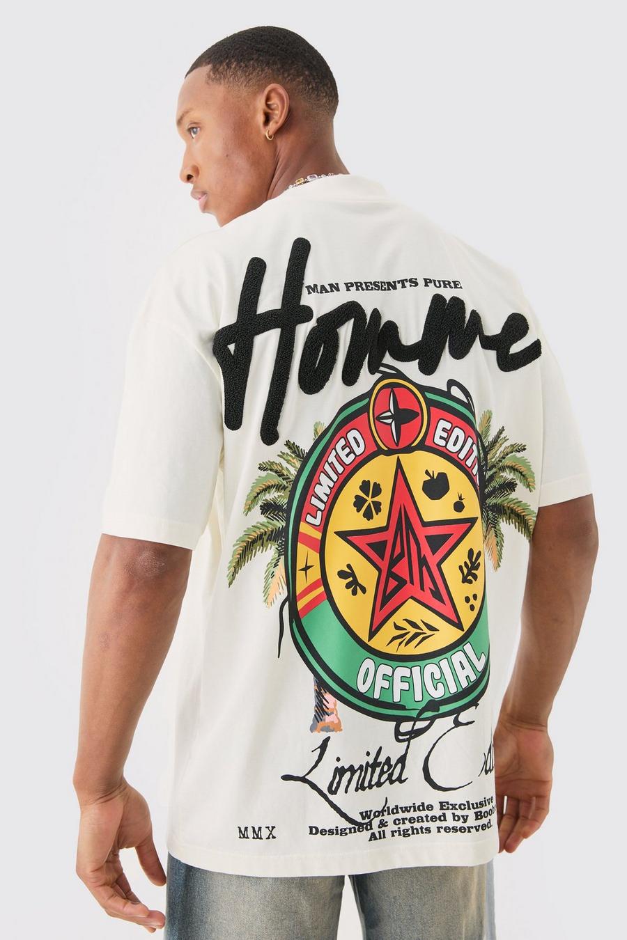 Oversize T-Shirt mit Homme-Stickerei, White