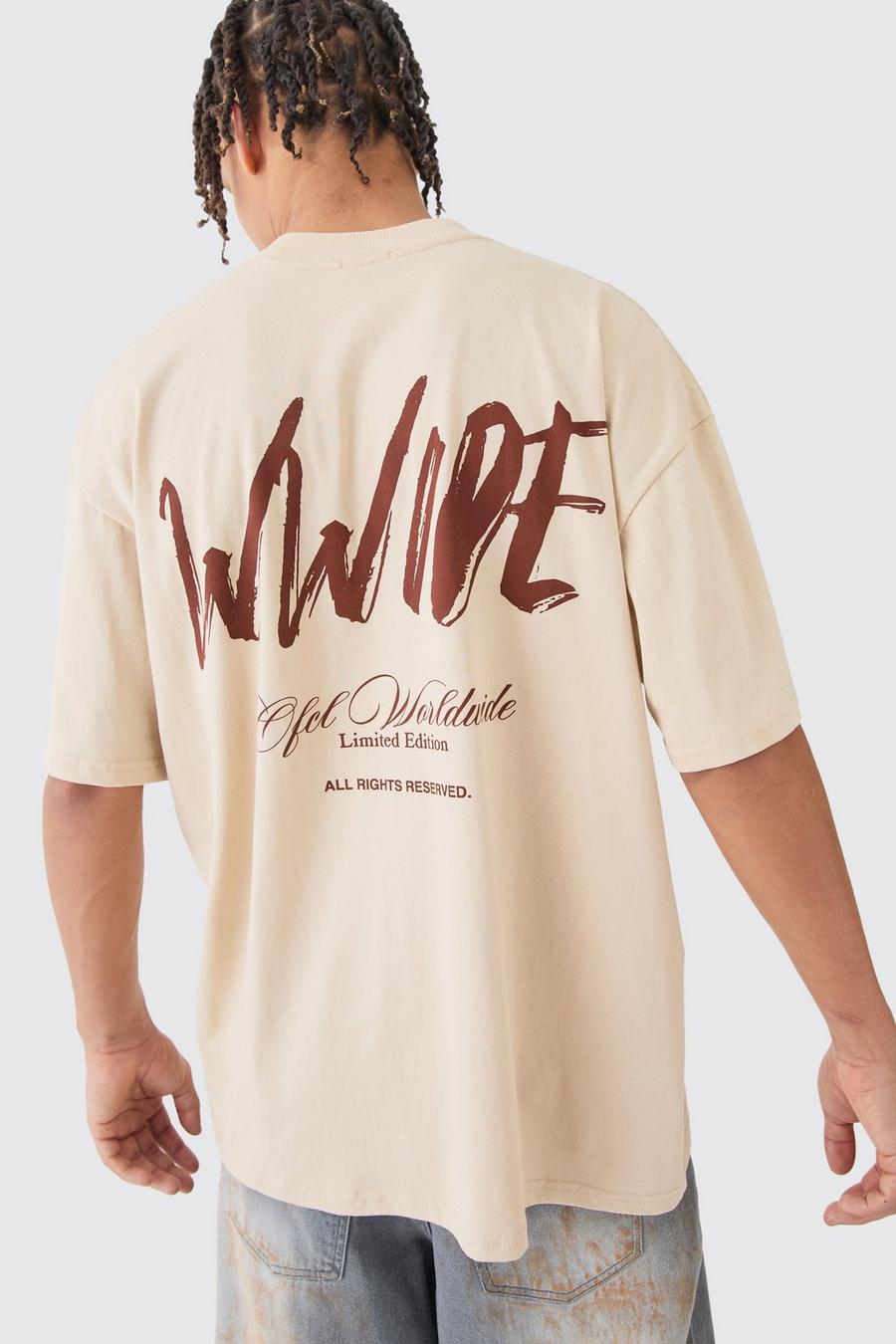 Sand Worldwide Oversize t-shirt med grafiskt tryck image number 1