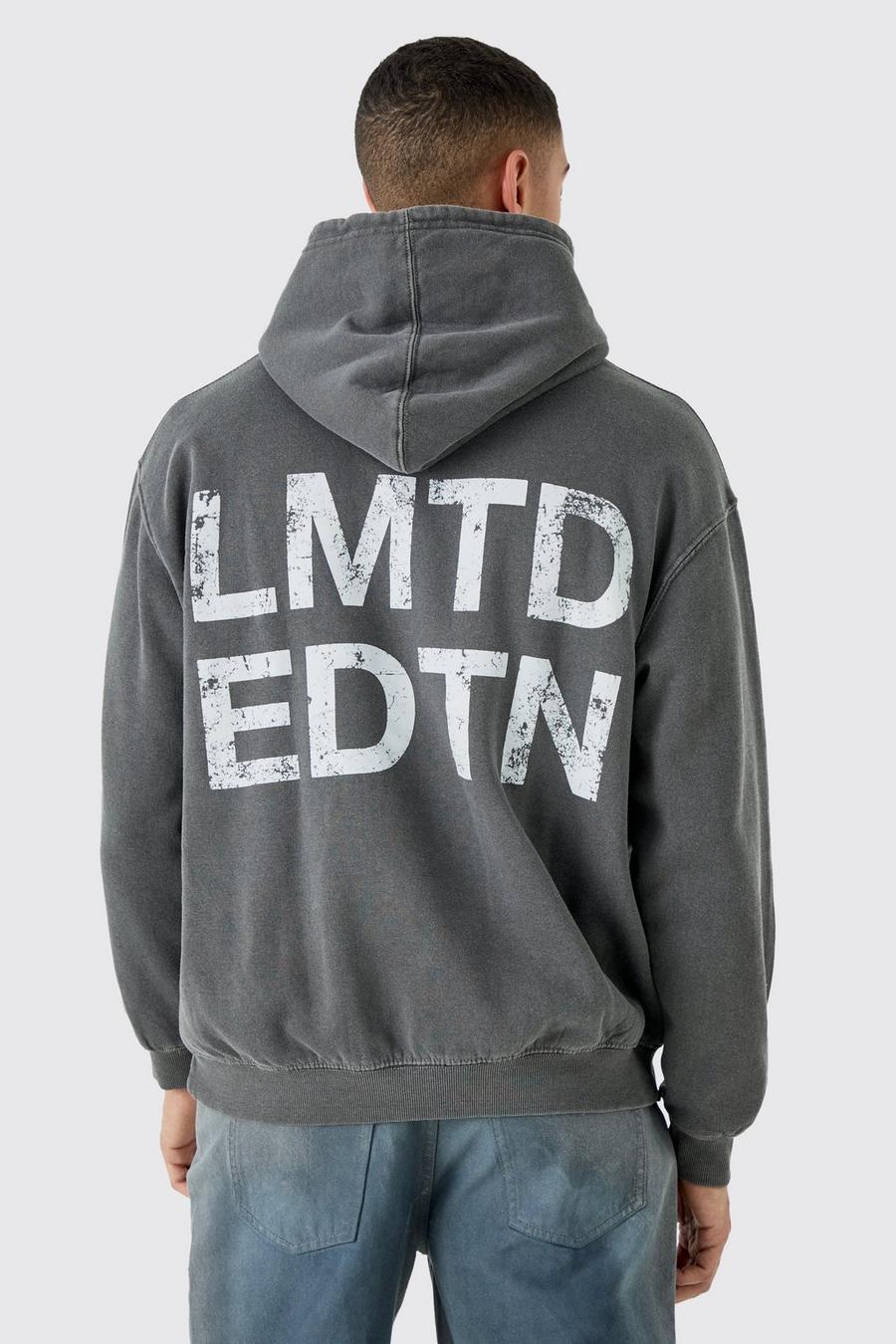 Charcoal Lmtd Oversize Urblekt hoodie med tryck