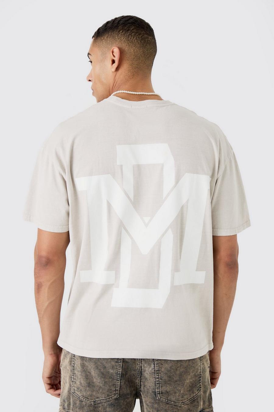 Camiseta oversize recta sobreteñida con estampado gráfico, Stone image number 1