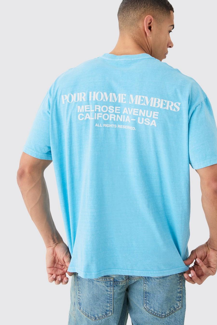 Camiseta oversize sobreteñida con estampado gráfico, Bright blue image number 1
