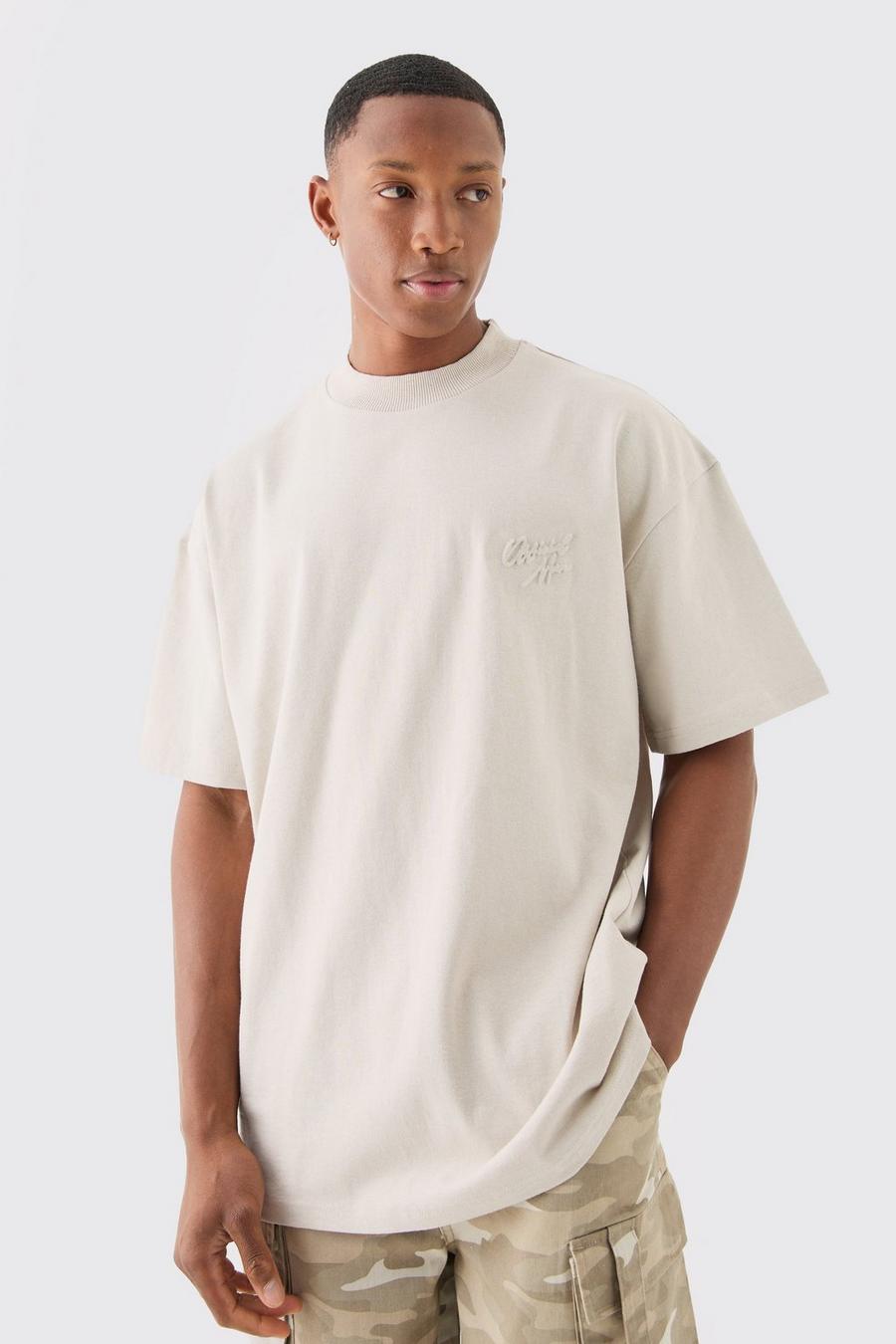T-shirt oversize Official Man con girocollo esteso, Stone image number 1