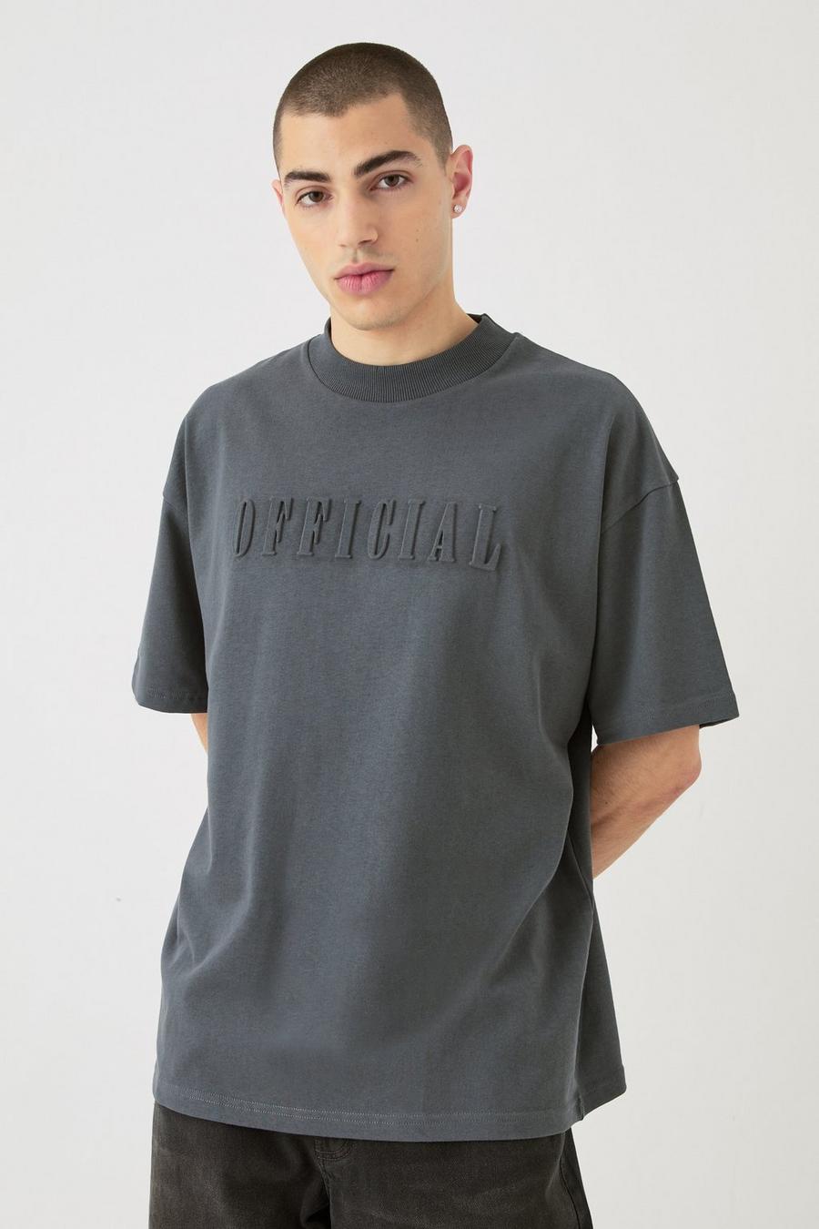 Dark grey Oversized Extended Neck Official Embossed T-shirt image number 1