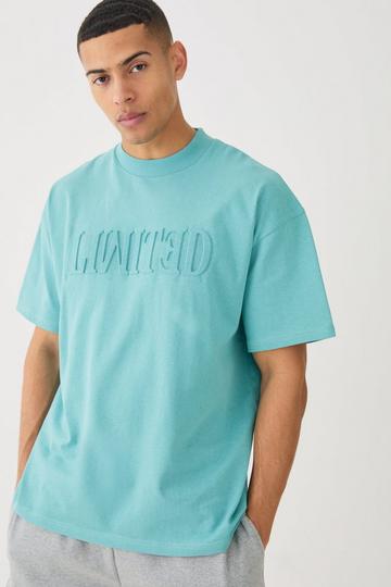 Oversized Extended Neck Limited Embossed T-shirt aqua