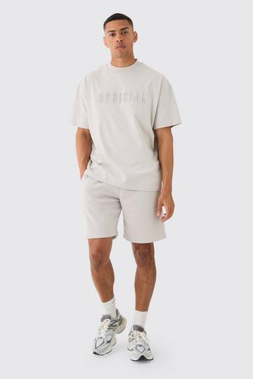 Oversized Official T-Shirt Met Brede Nek, Reliëf En Shorts Set light grey