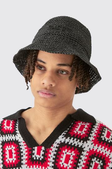 Black Man Raffia Bucket Hat In Black