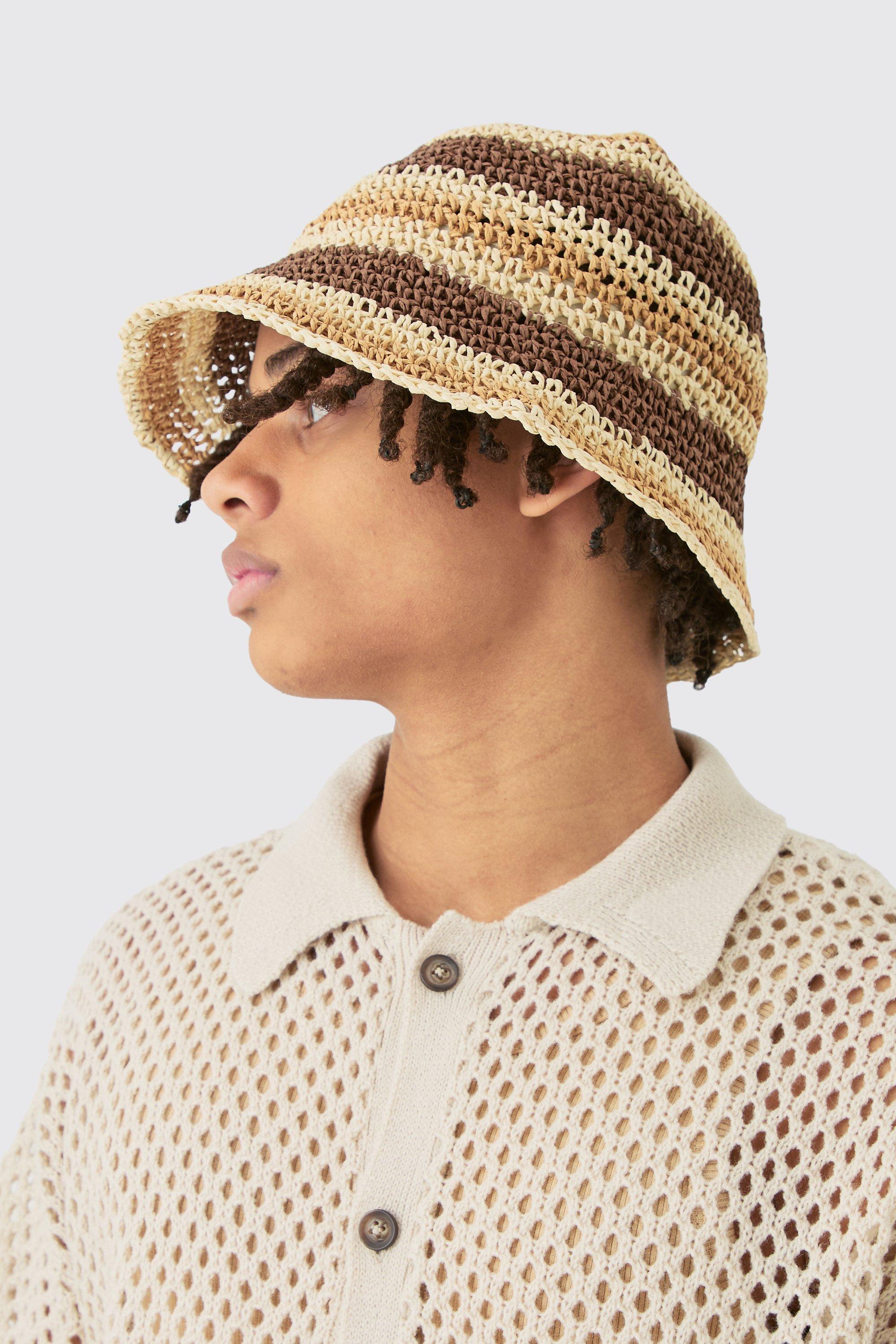 Striped raffia bucket hat