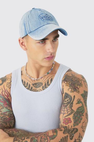 Blue Worldwide Embossed Washed Cap In Blue