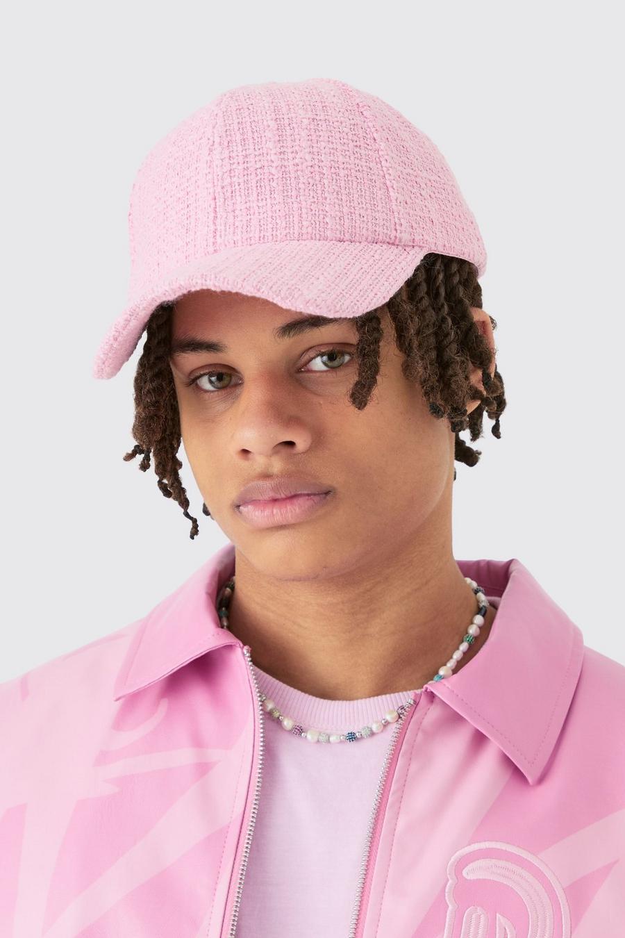 Cappello da baseball in bouclé con trama in rosa pastello, Pastel pink