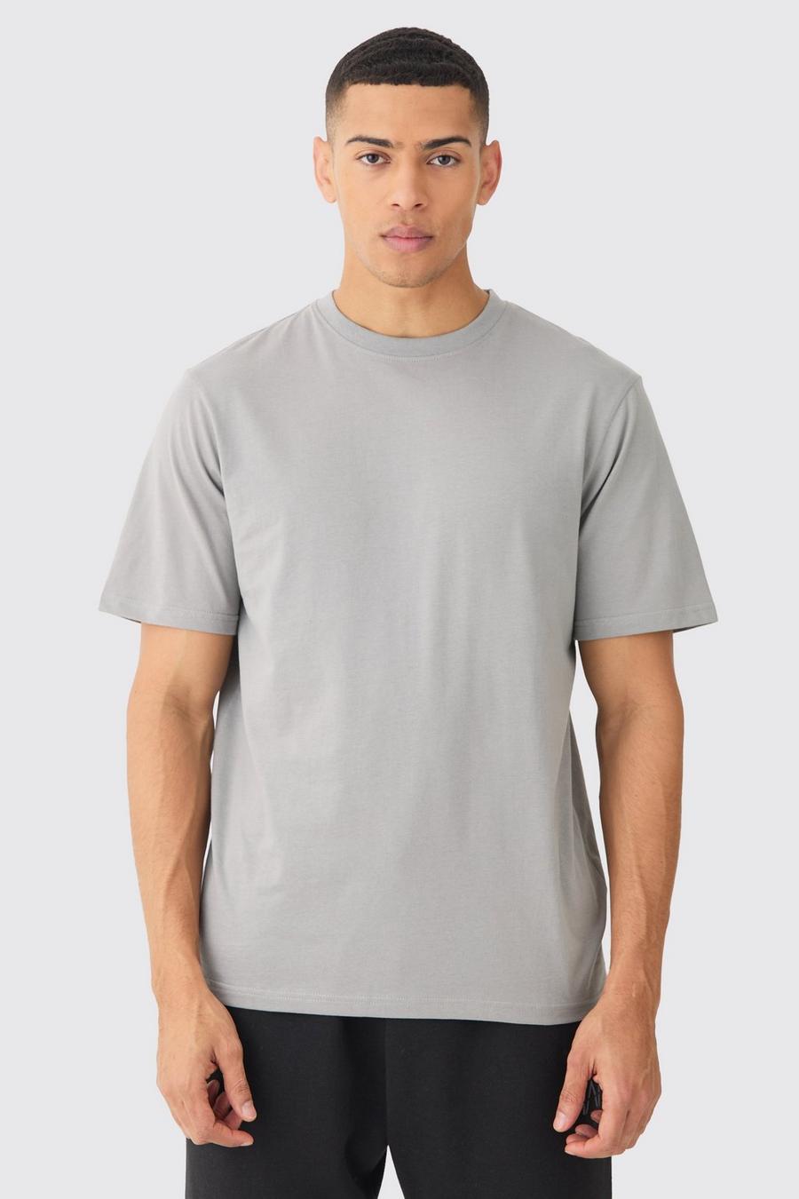 Camiseta básica con cuello de caja, Charcoal