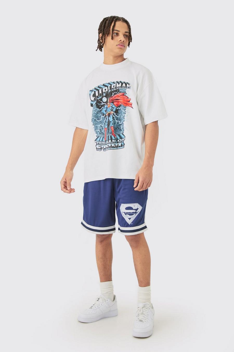 Oversize T-Shirt mit lizenziertem Superman-Print & Mesh-Shorts, Navy
