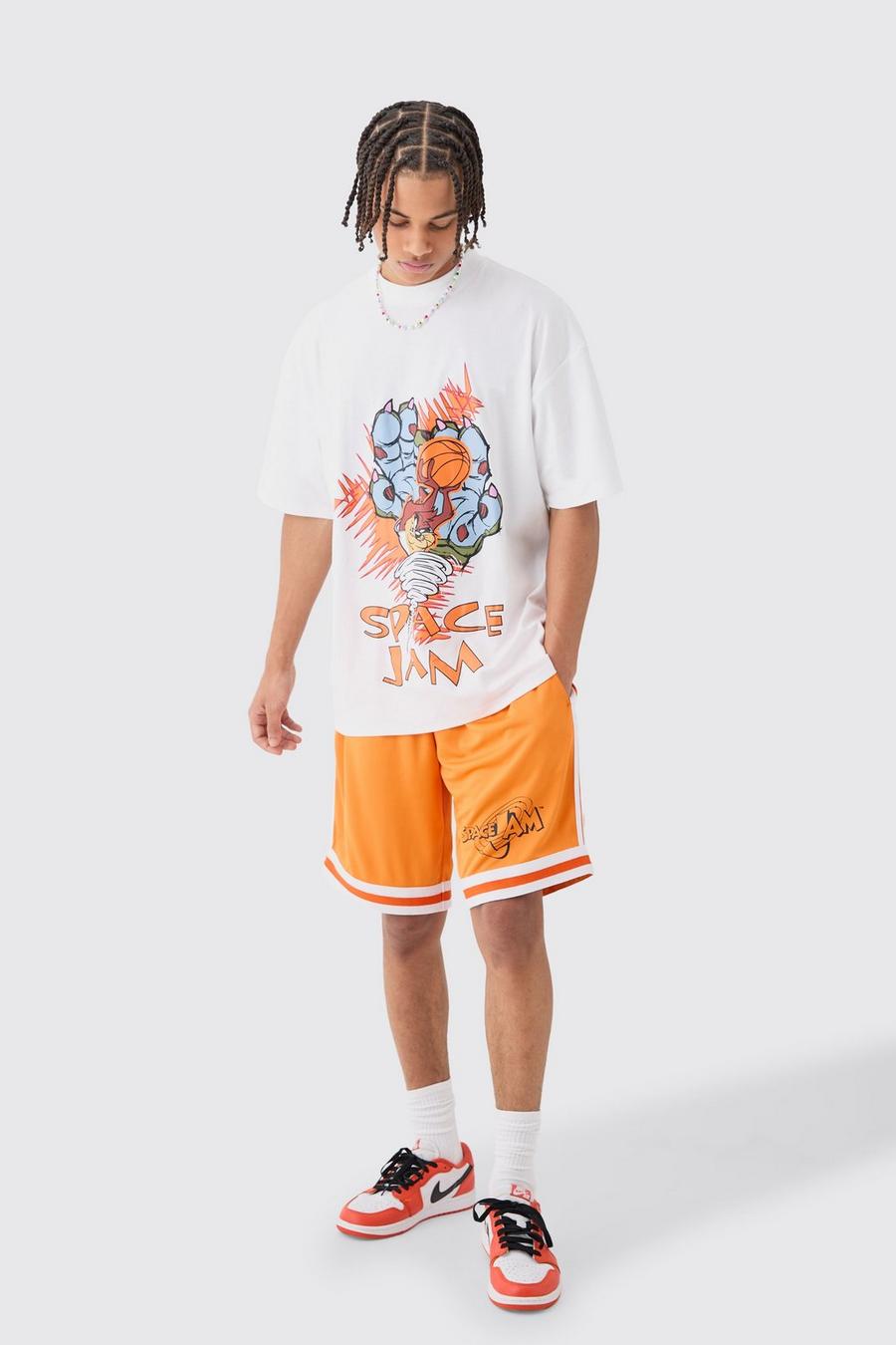Conjunto oversize de pantalón corto de malla y camiseta con estampado de Taz Space Jam, Orange