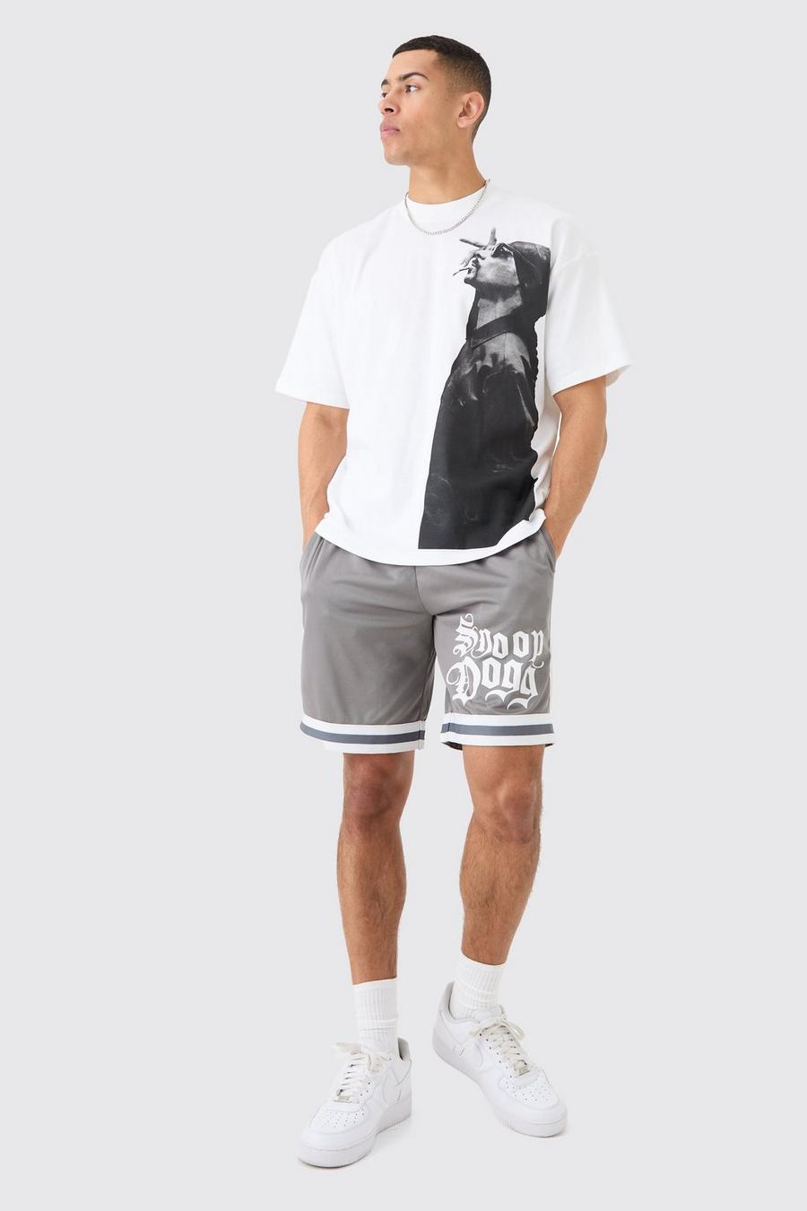 Conjunto oversize de pantalón corto de malla y camiseta con estampado de Snoop Dog, White
