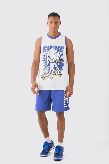 Oversized Sonic The Hedgehog License Mesh Vest And Short Set blue