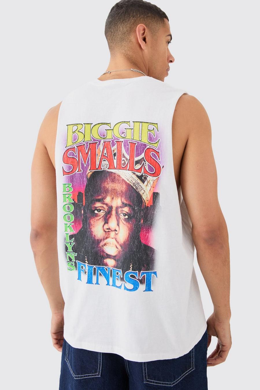Camiseta sin mangas oversize con estampado de Biggie Smalls, White image number 1