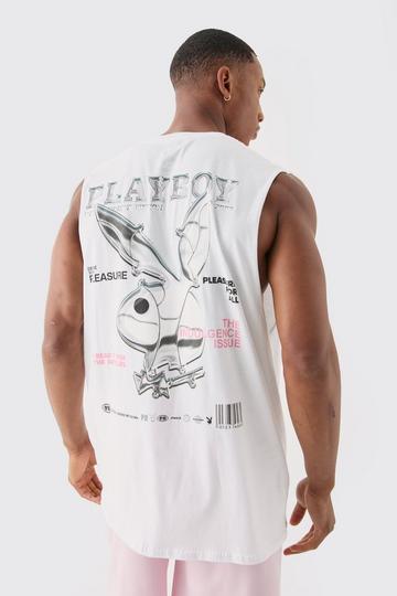 White Oversized Playboy License Tank