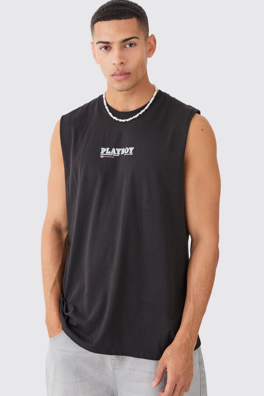 Camiseta sin mangas oversize con estampado de Playboy, Black image number 1