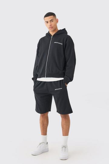 Oversized Boxy Zip Through Hooded Short Tracksuit black