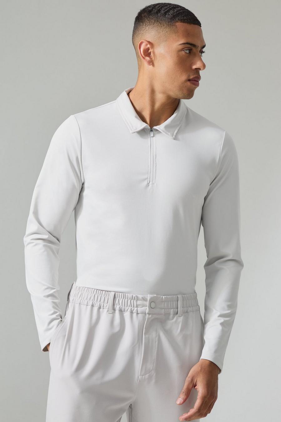 Langärmliges Man Active Golf Poloshirt, Light grey image number 1