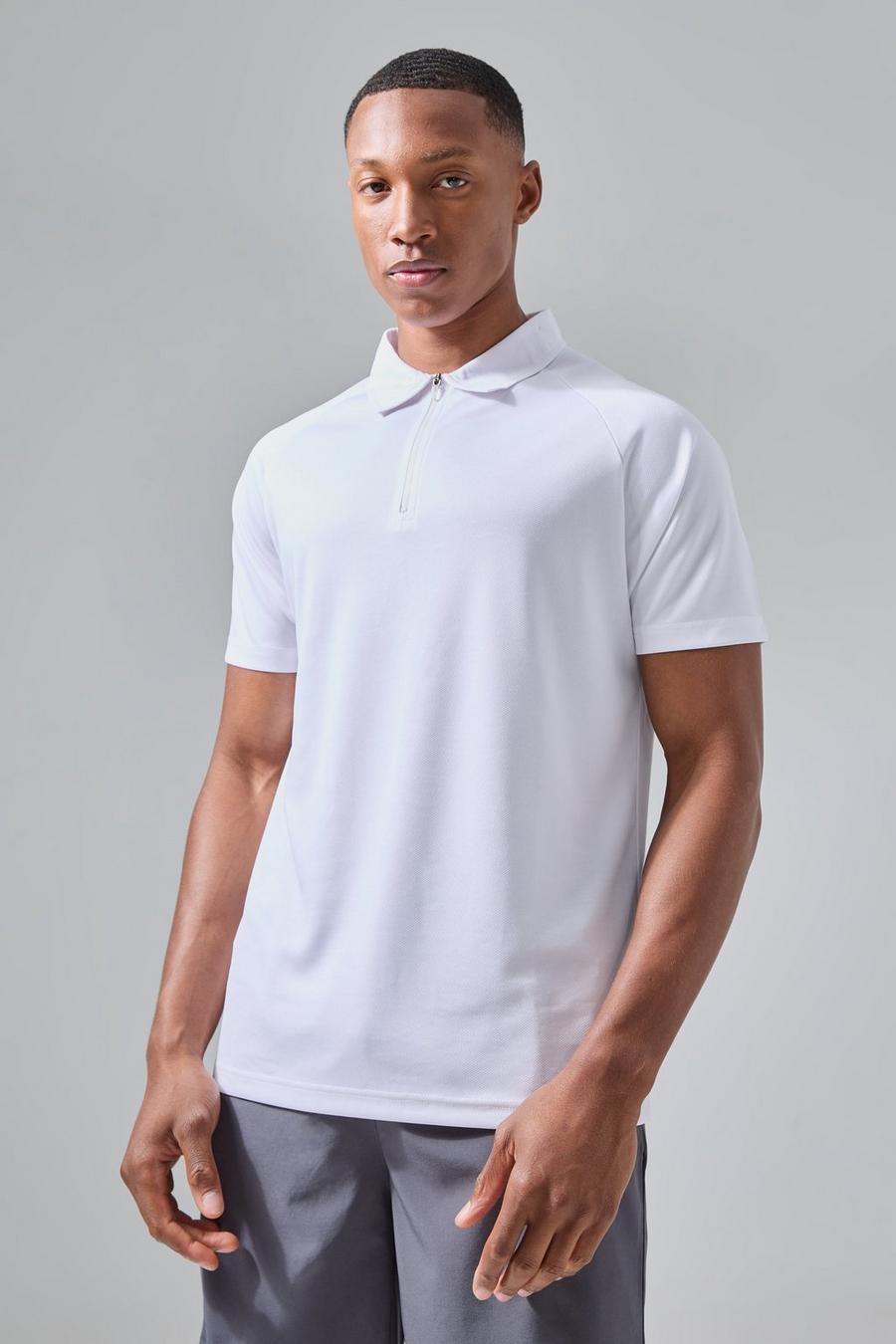 Man Active Golf Poloshirt mit Reißverschluss, White image number 1