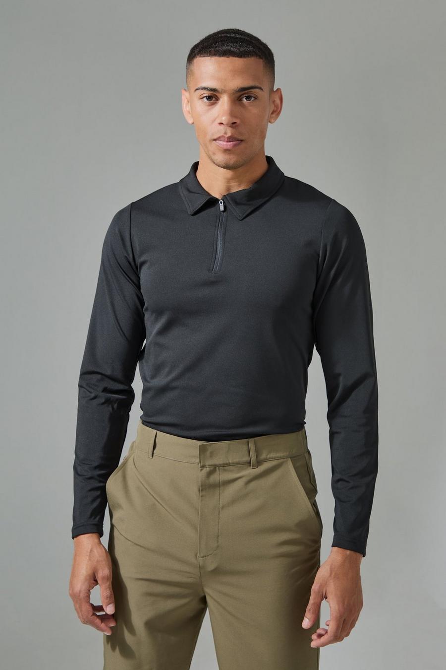Langärmliges Man Active Golf Poloshirt, Black