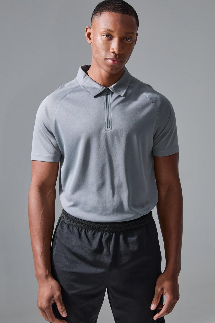 Polo da golf Man Active con zip, Charcoal image number 1