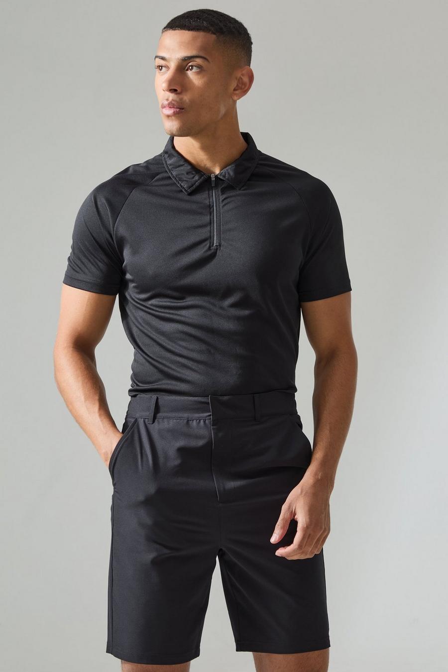 Man Active Golf Poloshirt mit Reißverschluss, Black image number 1