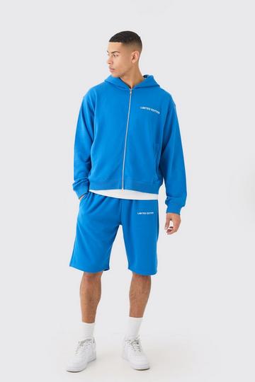 Oversized Boxy Zip Through Hooded Short Tracksuit cobalt