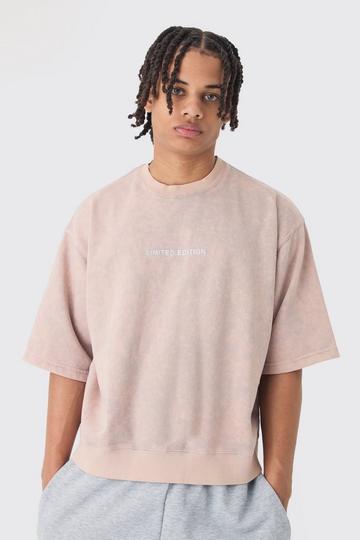 Oversized Boxy Half Sleeve Acid Washed Sweatshirt pink