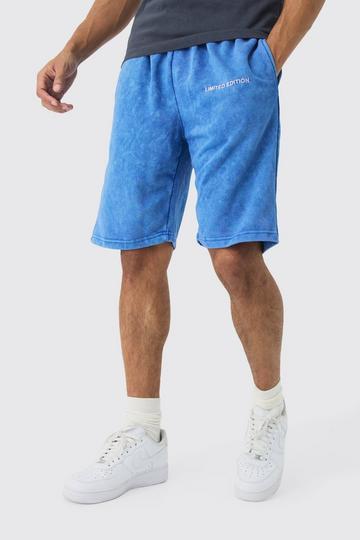 Relaxed Fit Acid Washed Long Length Shorts blue