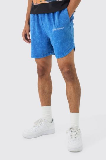 Relaxed Fit Acid Washed Volley Shorts blue