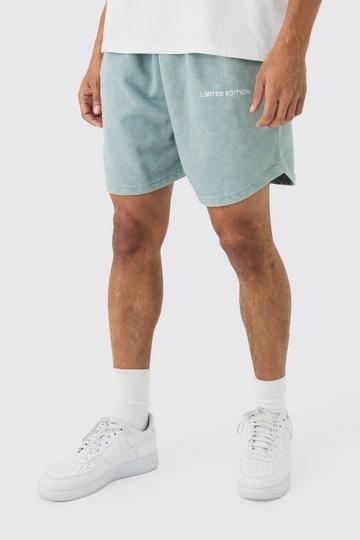 Relaxed Fit Acid Washed Volley Shorts green