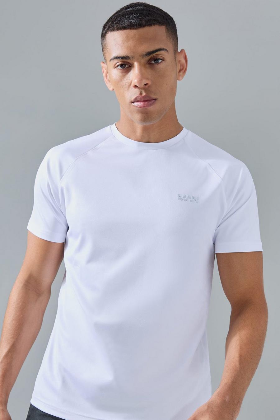T-shirt Man Active per alta performance in fantasia militare con maniche raglan, White