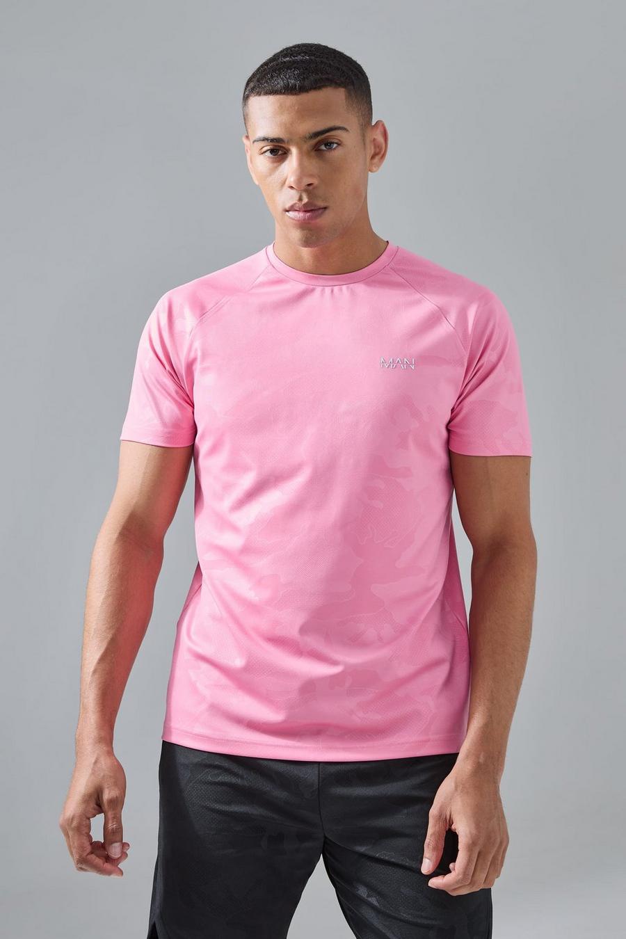 Man Active Camouflage Raglan Performance T-Shirt, Pink