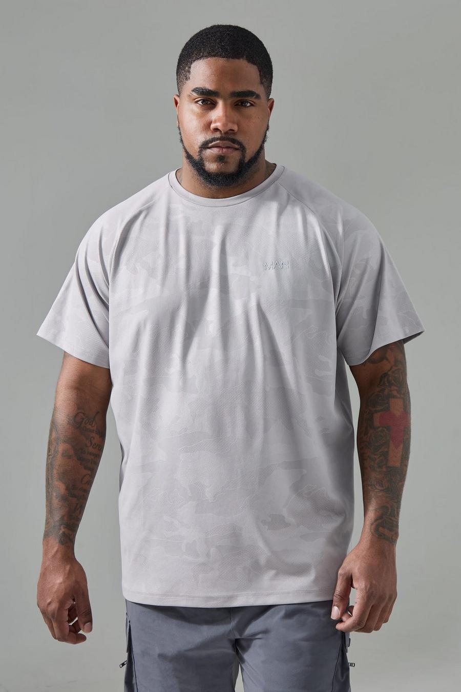Grey Plus Man Active Camo Raglan Performance T-shirt