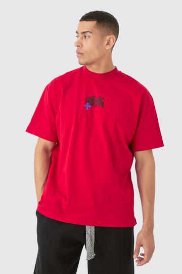 Red Oversized Heavyweight Bm Cross Embroidered T-shirt