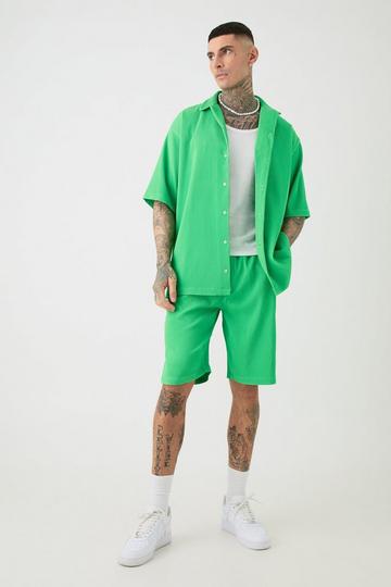 Tall Oversized Geplooid Overhemd Met Korte Mouwen En Shorts In Groen green