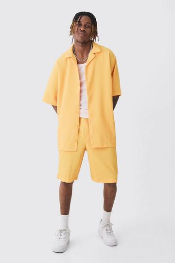 Yellow Tall Oversized Pleated Shirt & Short Set In Yellow