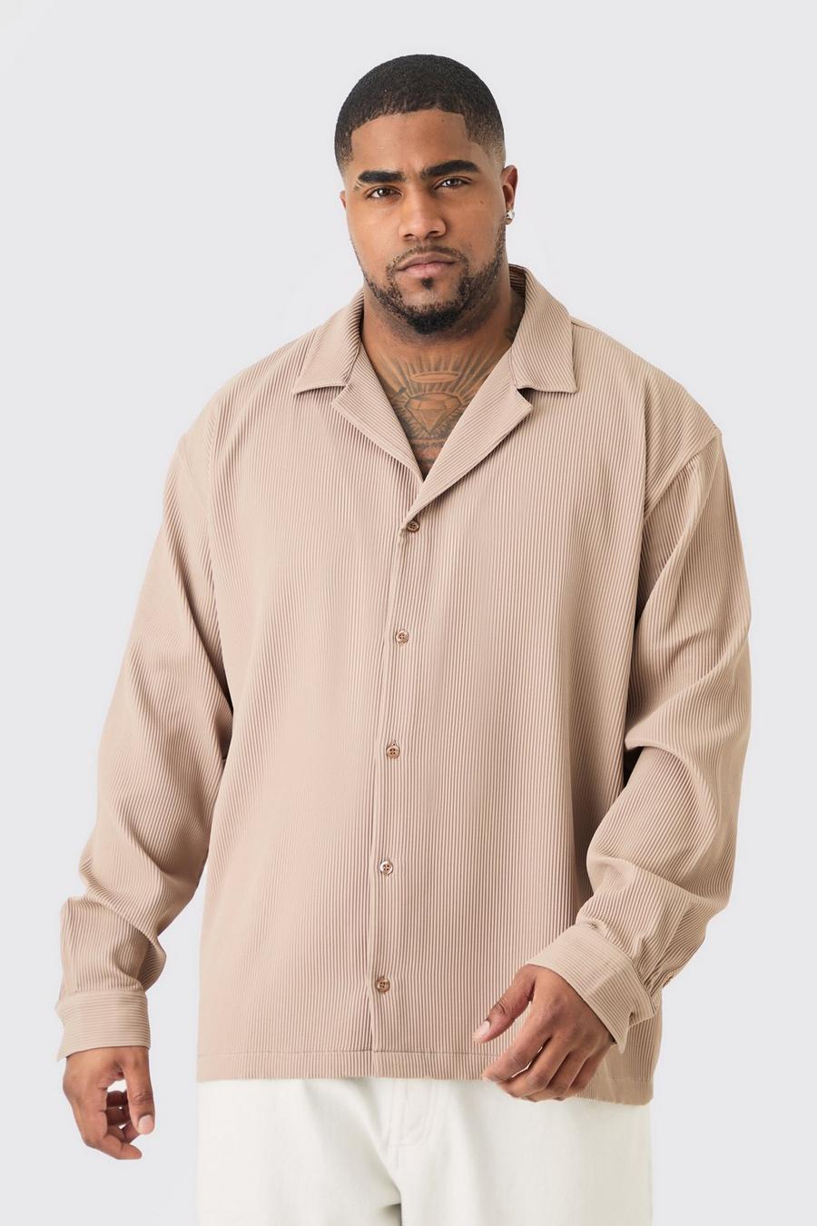 Plus Drop Revere Long Sleeve Pleated Shirt In Mocha image number 1